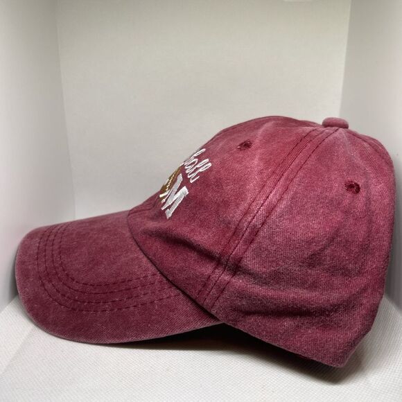 Football Mom Embroidered Baseball Cap – Adjustable Distressed Red Hat - Picture 2 of 5